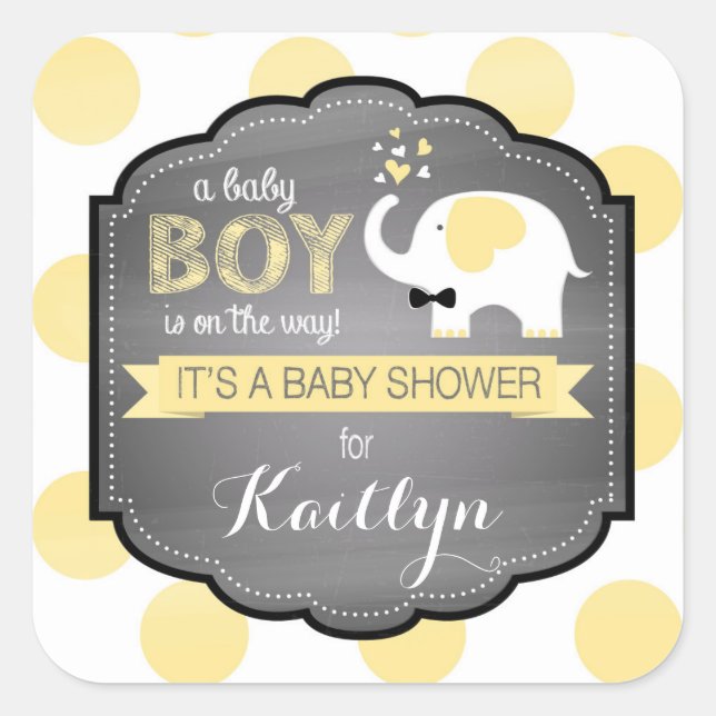 Dot Baby Dusche mit weißer Elefantenkuh-Krawatte Quadratischer Aufkleber (Vorderseite)