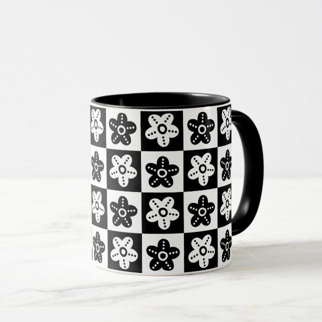 Dot Blume Schwarz-weiß Tasse (VorderseiteRechts)