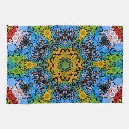 Dot Mandala Blume Blau Gelb und Grün Geschirrtuch