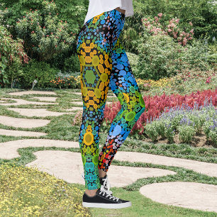 Dot Mandala Blume Blau Gelb und Grün Leggings