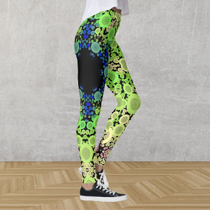 Dot Mandala Blume Blau Grün und Gelb Leggings