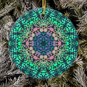 Dot Mandala Blume Blau Grün und Rosa Keramik Ornament