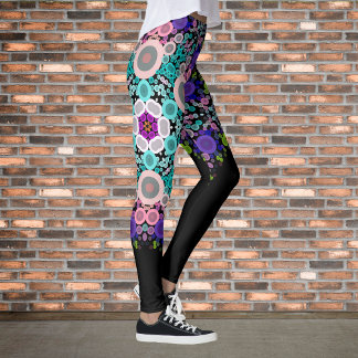 Dot Mandala Blume Blau Grün und Rosa Leggings