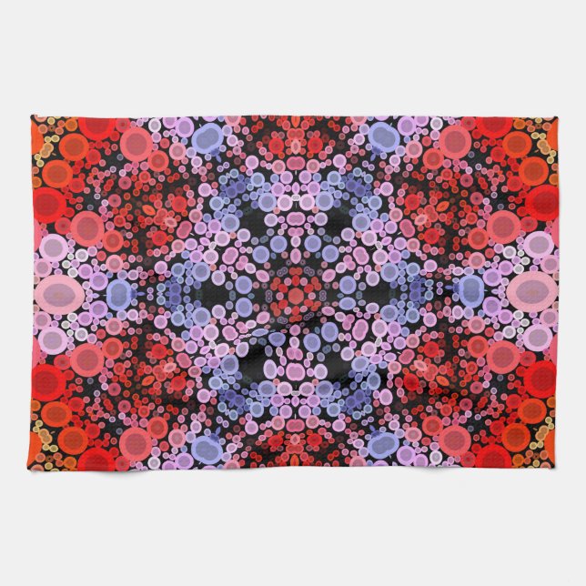 Dot Mandala Blume Blau Rot und Rosa Geschirrtuch (Horizontal)