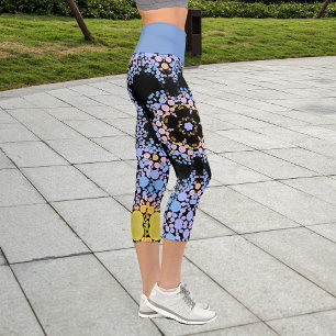 Dot Mandala Blume Blau und Gelb Capri Leggings