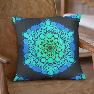 Dot Mandala Blume Blau und Grün Kissen