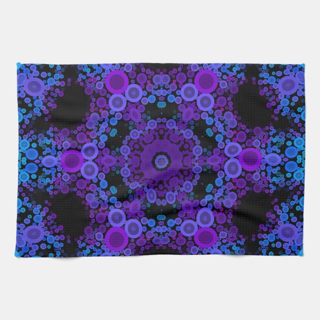 Dot Mandala Blume Blau und Lila Geschirrtuch (Horizontal)