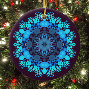 Dot Mandala Blume Blau und Lila Keramik Ornament