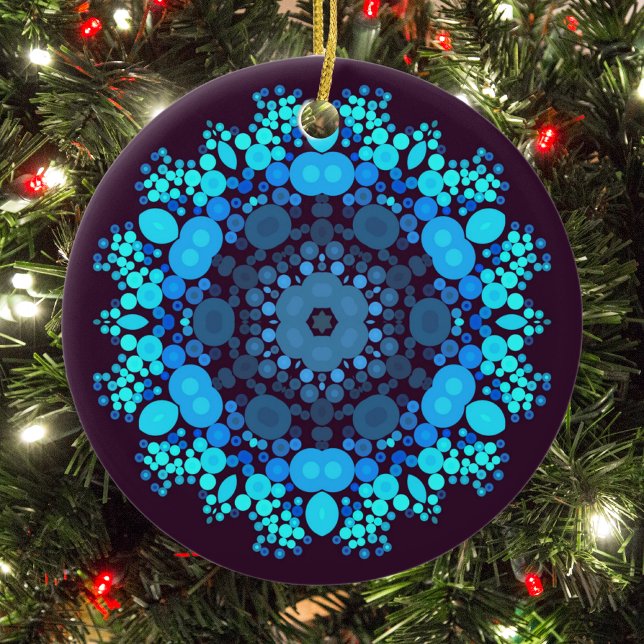 Dot Mandala Blume Blau und Lila Keramik Ornament (Von Creator hochgeladen)