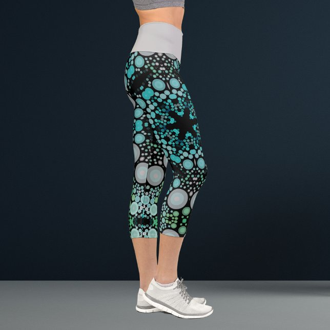 Dot Mandala Blume Blue Green und Grau Capri Leggings (Von Creator hochgeladen)