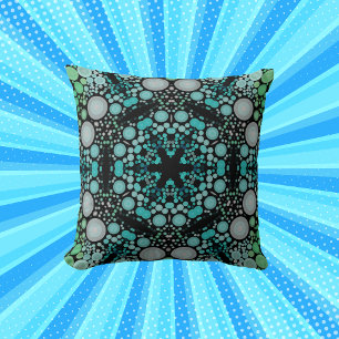 Dot Mandala Blume Blue Green und Grau Kissen
