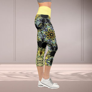 Dot Mandala Blume Gelb Blau und Grau Capri Leggings