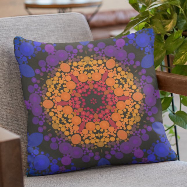 Dot Mandala Blume Gelb Lila und blau Kissen (Von Creator hochgeladen)