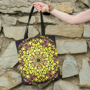 Dot Mandala Blume Gelb Lila und schwarz