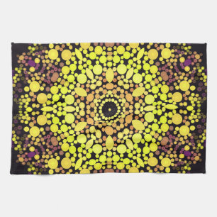 Dot Mandala Blume Gelb Lila und schwarz Geschirrtuch
