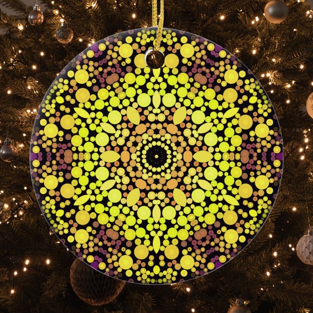 Dot Mandala Blume Gelb Lila und schwarz Keramik Ornament (Von Creator hochgeladen)