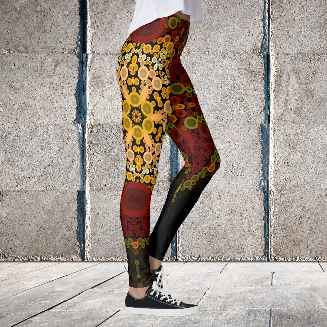 Dot Mandala Blume Gelb rot und schwarz Leggings (Von Creator hochgeladen)