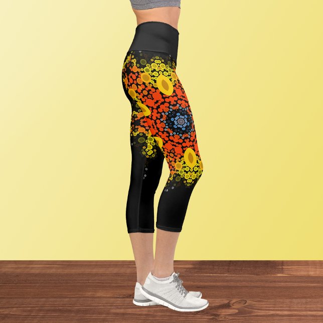 Dot Mandala Blume Gelborange und Blau Capri Leggings (Von Creator hochgeladen)