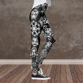 Dot Mandala Blume Grau und Schwarz Leggings