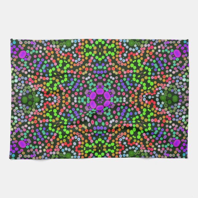 Dot Mandala Blume Green Lila und Orange Geschirrtuch (Horizontal)