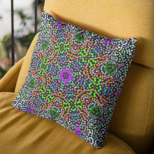 Dot Mandala Blume Green Lila und Orange Kissen