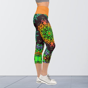 Dot Mandala Blume Green Orange und Blue Capri Leggings