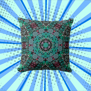 Dot Mandala Blume Grün Blau und Rot Kissen