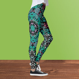 Dot Mandala Blume Grün Blau und Rot Leggings