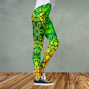 Dot Mandala Blume Grün Orange und Gelb Leggings
