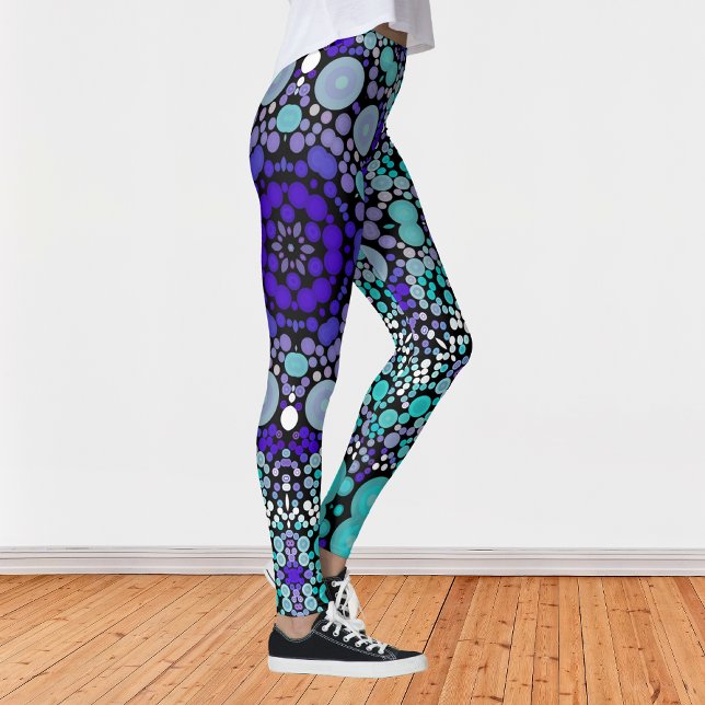 Dot Mandala Blume Lila Blau und Weiß Leggings (Von Creator hochgeladen)
