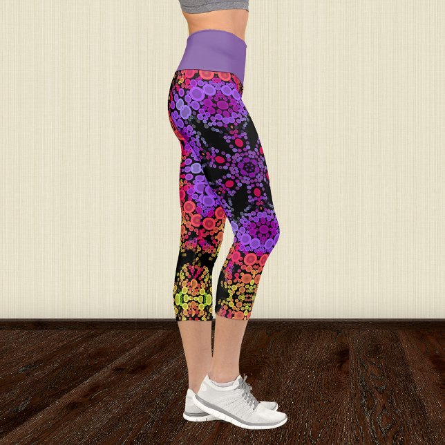 Dot Mandala Blume Lila Orange und Gelb Capri Leggings (Von Creator hochgeladen)