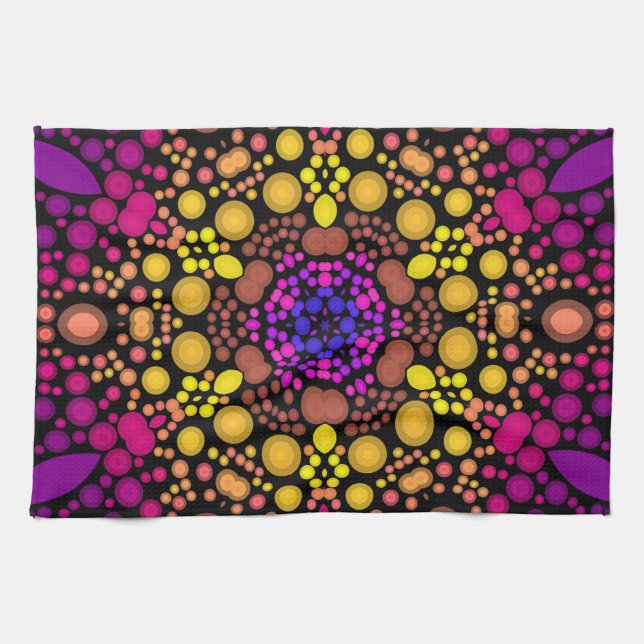 Dot Mandala Blume Lila und gelb Geschirrtuch (Horizontal)