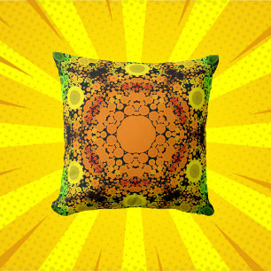 Dot Mandala Blume Orange Gelb und Grün Kissen