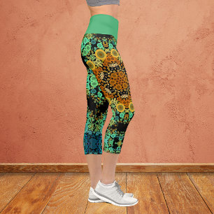 Dot Mandala Blume Orange Green und Blue Capri Leggings