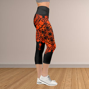 Dot Mandala Blume Orange und Black Capri Leggings