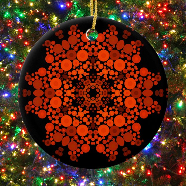 Dot Mandala Blume Orange und Black Keramik Ornament (Von Creator hochgeladen)