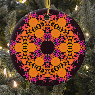 Dot Mandala Blume Orange und Pink Keramik Ornament