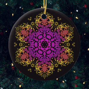 Dot Mandala Blume Rosa Gelb und Schwarz Keramik Ornament