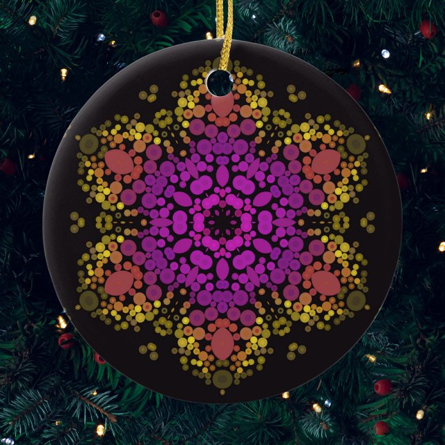 Dot Mandala Blume Rosa Gelb und Schwarz Keramik Ornament (Von Creator hochgeladen)