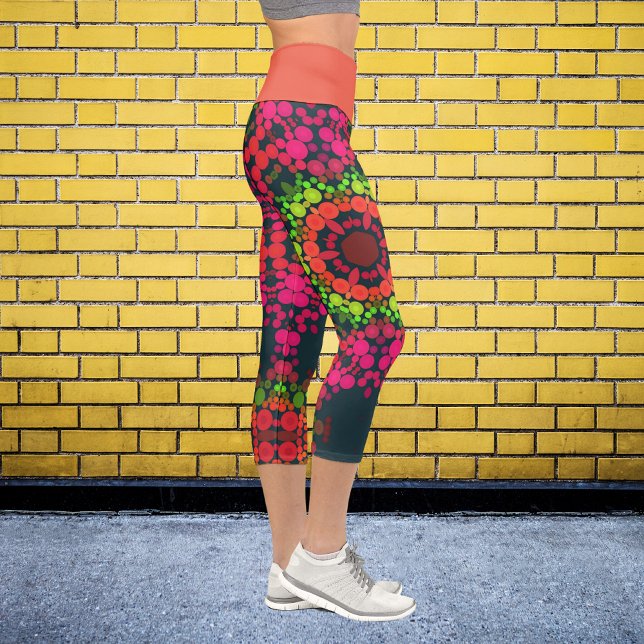 Dot Mandala Blume Rosa Grün und Orange Capri Leggings (Von Creator hochgeladen)
