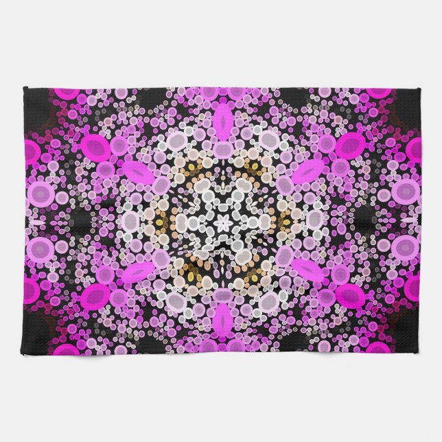 Dot Mandala Blume Rosa und Weiß Geschirrtuch (Horizontal)