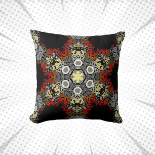 Dot Mandala Blume Rot Gelb und Grau Kissen