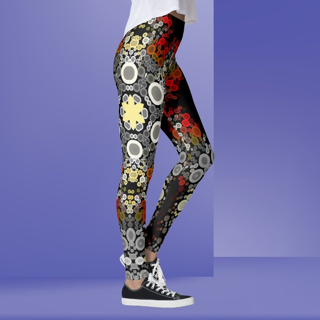 Dot Mandala Blume Rot Gelb und Grau Leggings (Von Creator hochgeladen)