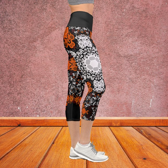 Dot Mandala Blume Weiß Orange und Schwarz Capri Leggings (Von Creator hochgeladen)
