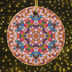 Dot Mandala Orange Blue Pink und White Keramik Ornament