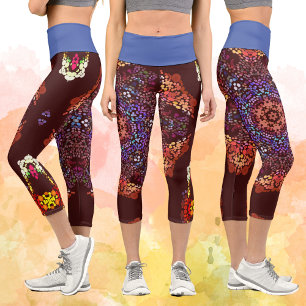 Dot Mandala Orange Blue und Lila Capri Leggings