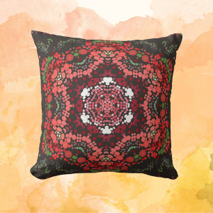 Dot Mandala Red Green und White Kissen