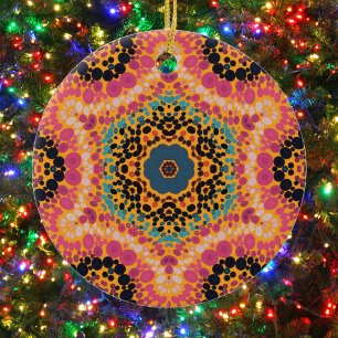 Dot Mandala Rosa Blau Schwarz und Gelb Keramik Ornament