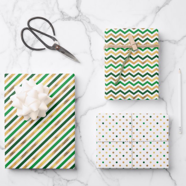 Dot Waves Striped St. Patrick's Day Geschenkpapier Set (Vorderseite)