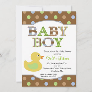 Dots Baby Boy Duck Babydusche Einladung